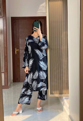 Big leaf Print Two Pieces Stitched For Girls