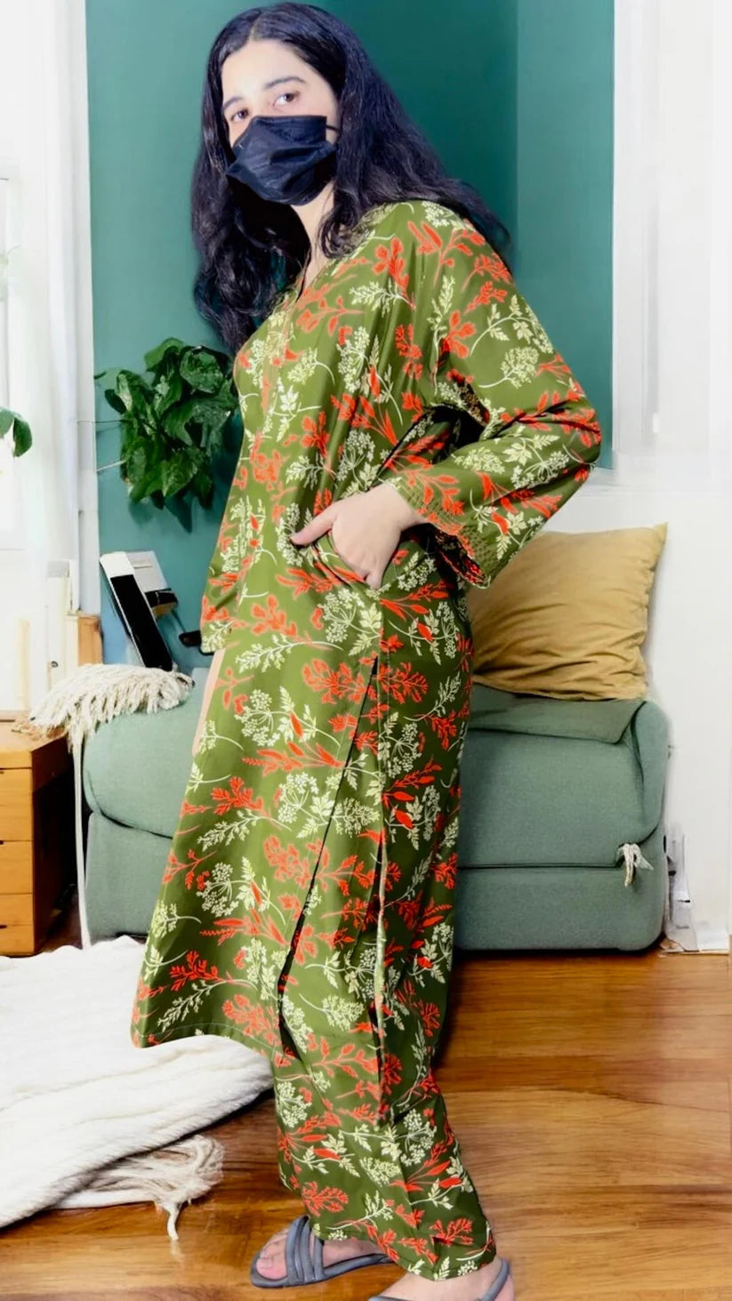 Hina digital print 2 PC suit long length pocket style
