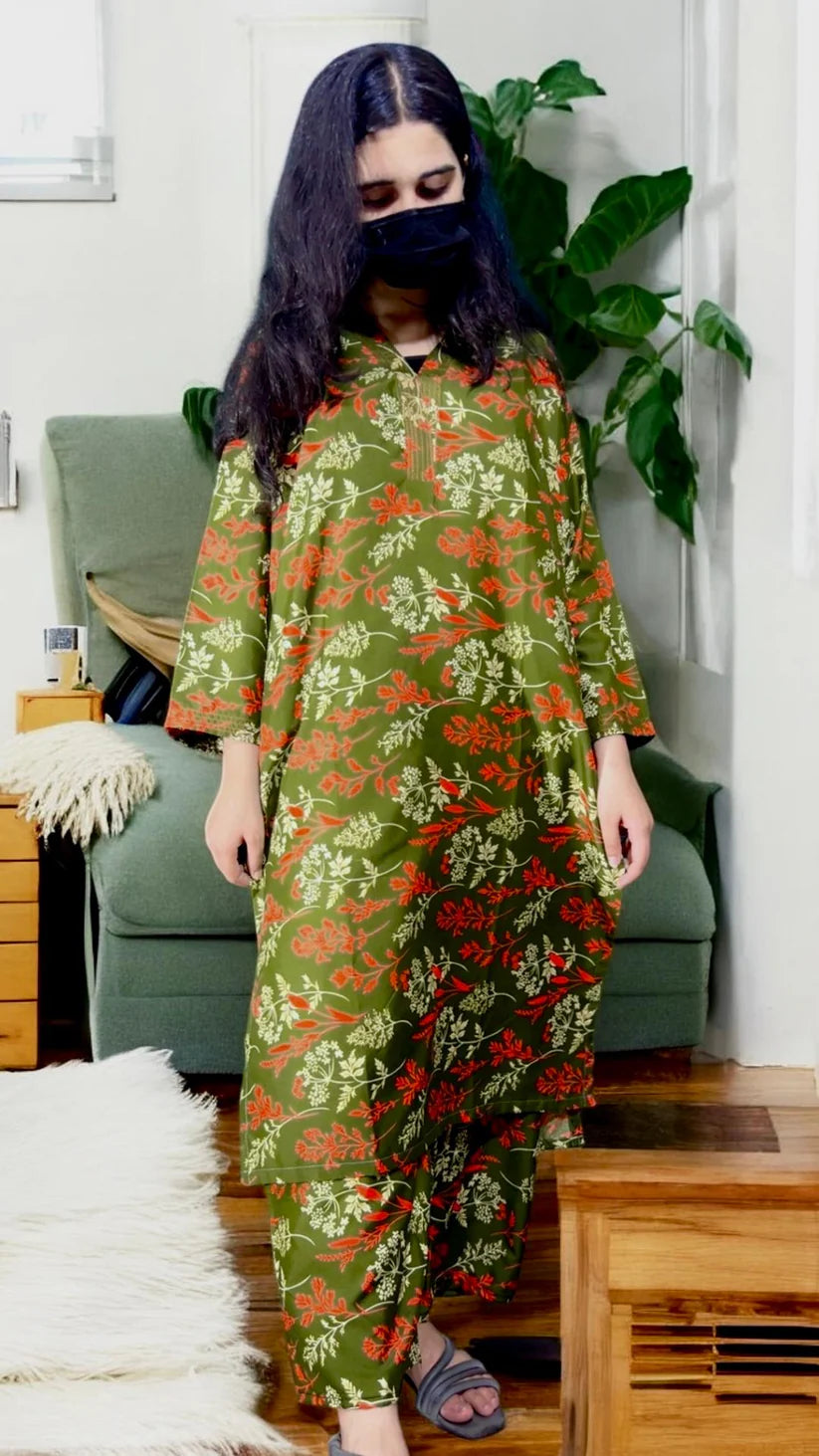 Hina digital print 2 PC suit long length pocket style